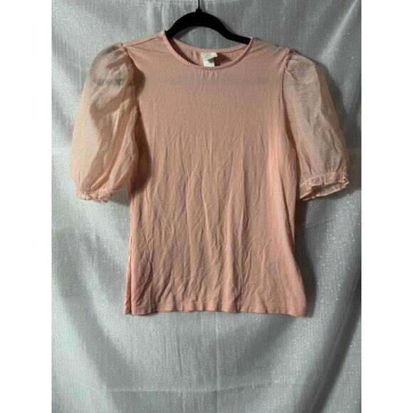 PINK H&M BALLON SLEEVED SHIRT SIZE MEDIUM - Picture 2 of 4